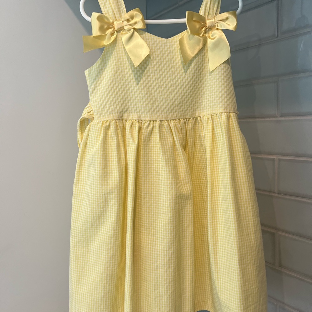 Bonnie Jean Pale Yellow Gingham Bow-Shoulder Dress